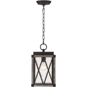Possini Euro Design Rustic Outdoor Ceiling Light Hanging Bronze Wood 14 1/2