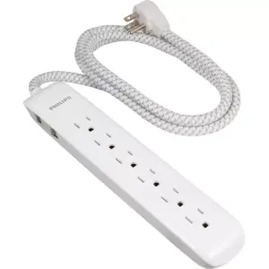 Philips 6-Outlet Surge Protector with 6ft Extension Cord, White