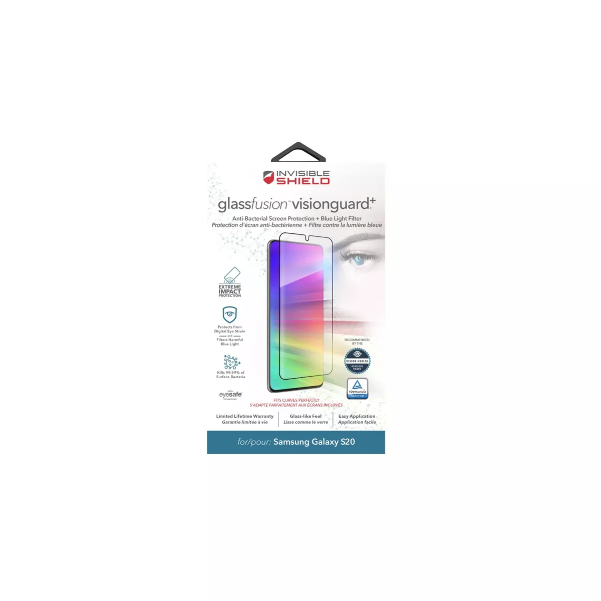 ZAGG Samsung Galaxy S20/S20 5G InvisibleShield VisionGuard+ Screen Protector with Anti-Microbial Technology
