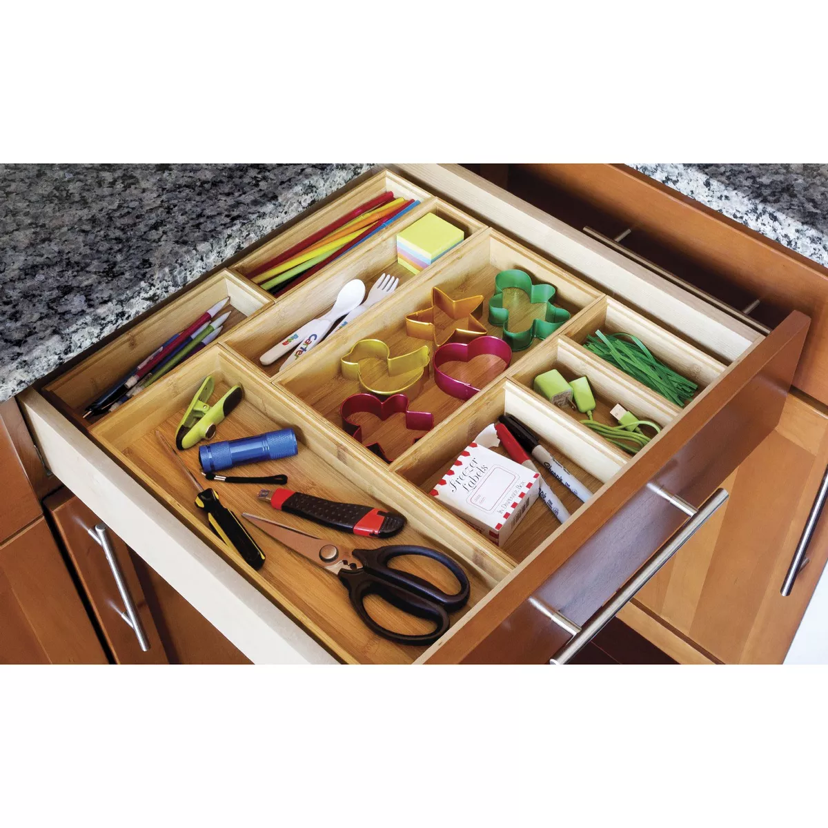 Lipper International 8186S 6" x 15" Compact Eco-Friendly Bamboo Wood Home Stacking Storage Organizer Box Bin for Kitchen, Bedroom, Bathroom, & Office