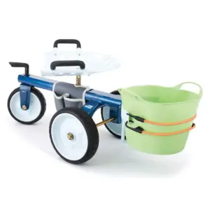 Gorilla Carts GCG-RGS Heavy-Duty Steel Rolling Lawn, Yard, and Garden Scooter Cart w/ Tool Holder and Bucket Caddy, Blue