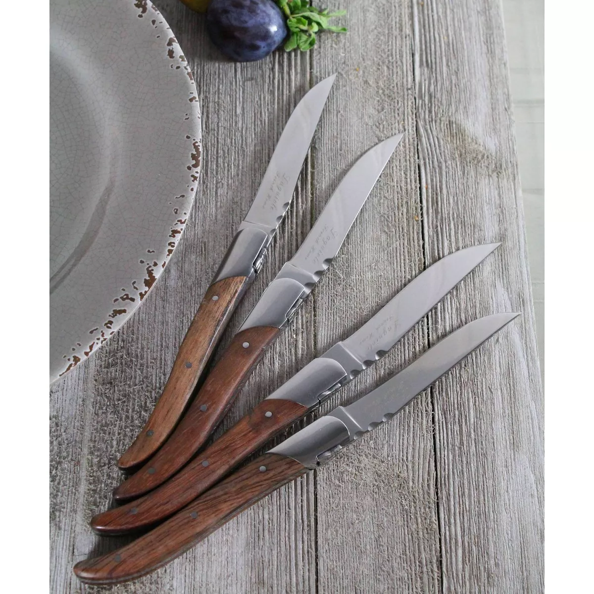 4pk Stainless Steel Laguiole Connoisseur Rosewood Steak Knives Brown - French Home