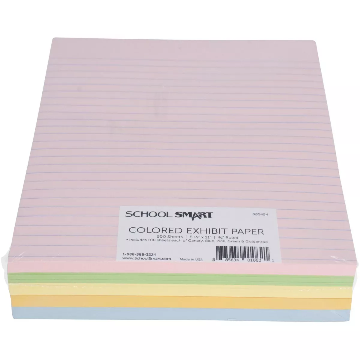 School Smart Colored Lined Paper for Kids, 8-1/2 x 11 Inches, 500 Sheets