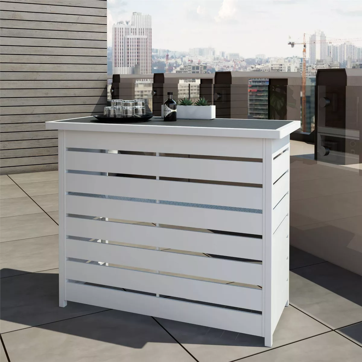 Ariesa 3pc Outdoor Bar Set - White & Gray - CosmoLiving