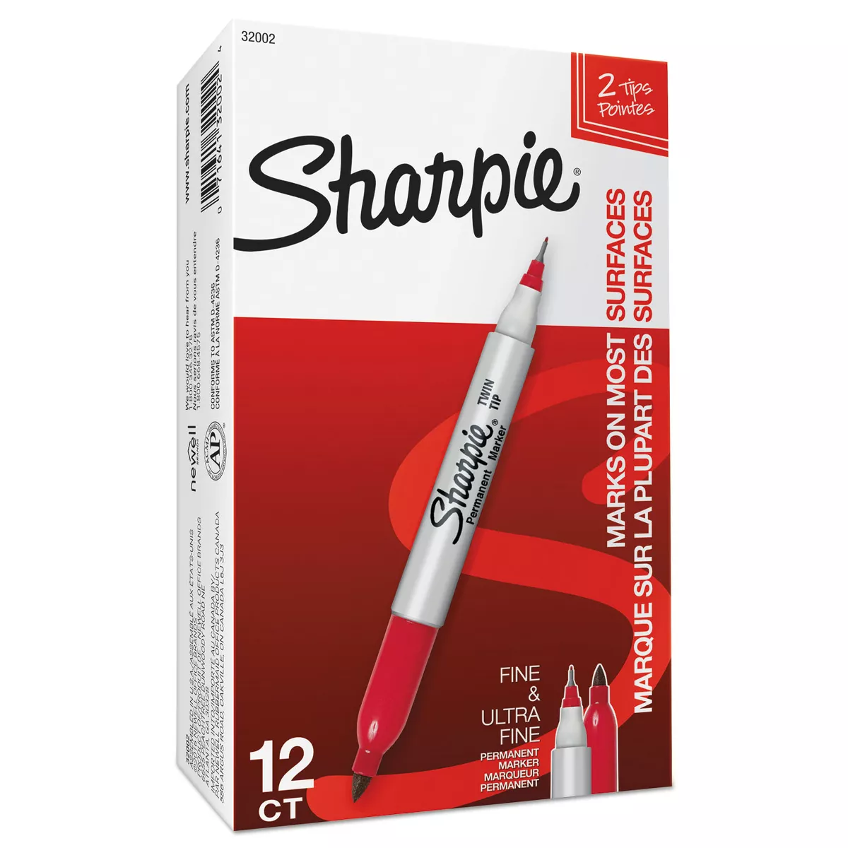 Sharpie Twin-Tip Permanent Marker Fine/Ultra Fine Point Red 32002