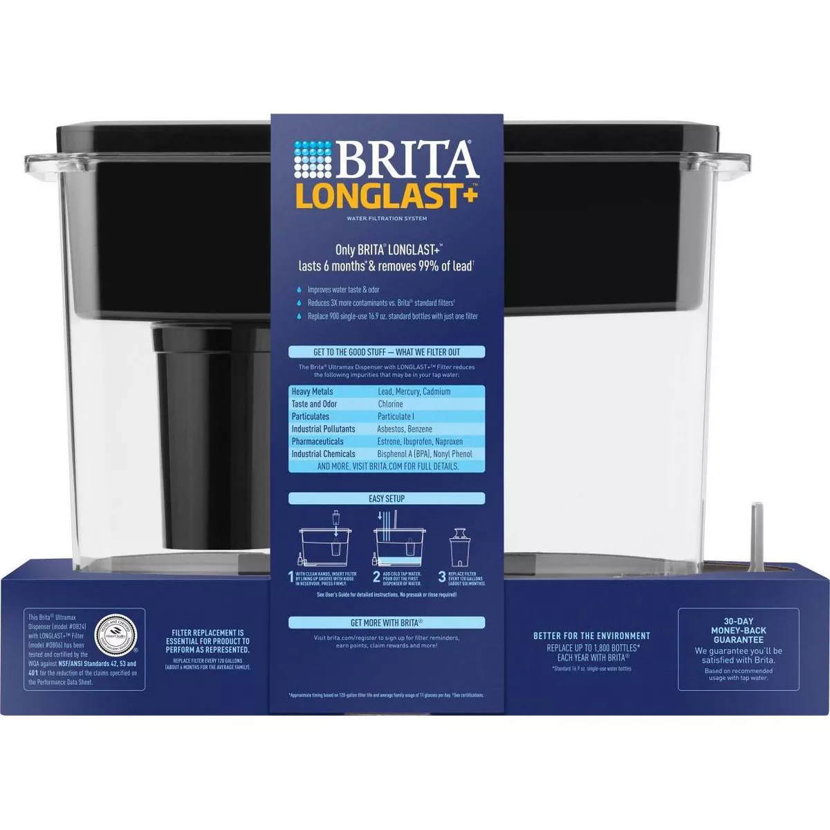 Brita Extra Large 18-Cup BPA Free UltraMax Water Dispenser with 1 Longlast Filter -Jet Black