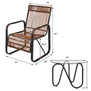Costway 3PCS Patio Rattan Furniture Set Conversational Sofa Coffee Table Garden