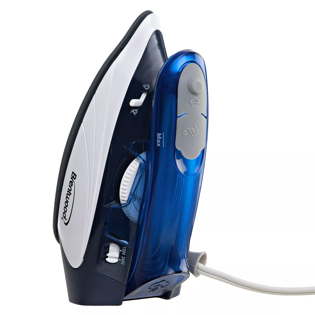 Brentwood 1100 Watt Dual Voltage Nonstick Travel Iron with Steam in Blue