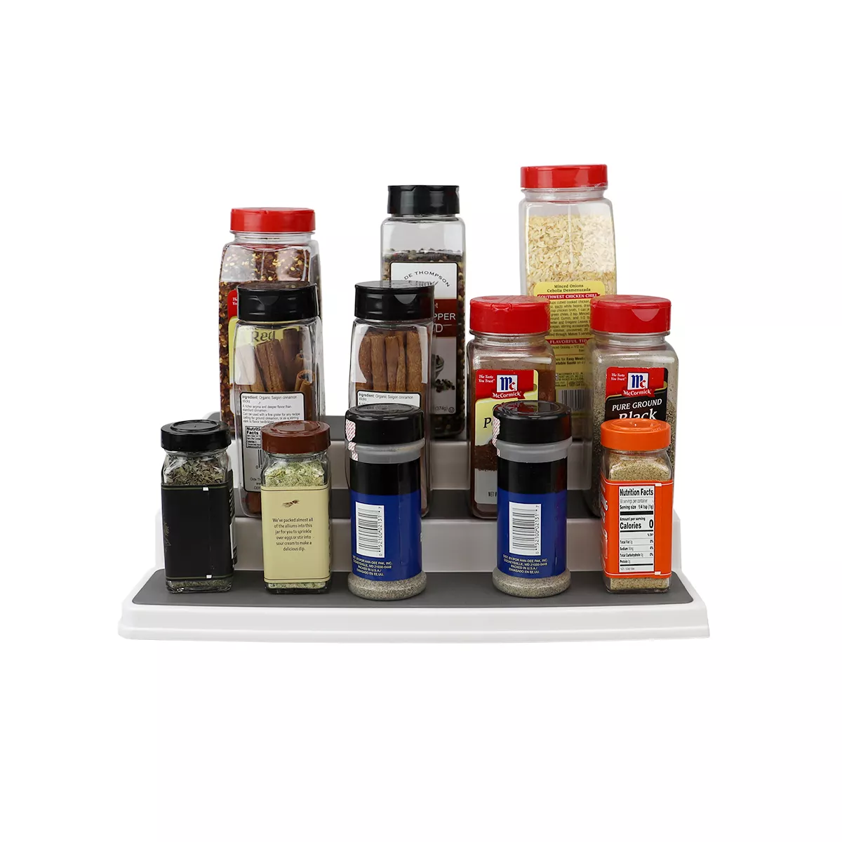Home Basics 3 Tier Rubber Lined Plastic Adjustable Seasoning Rack, White