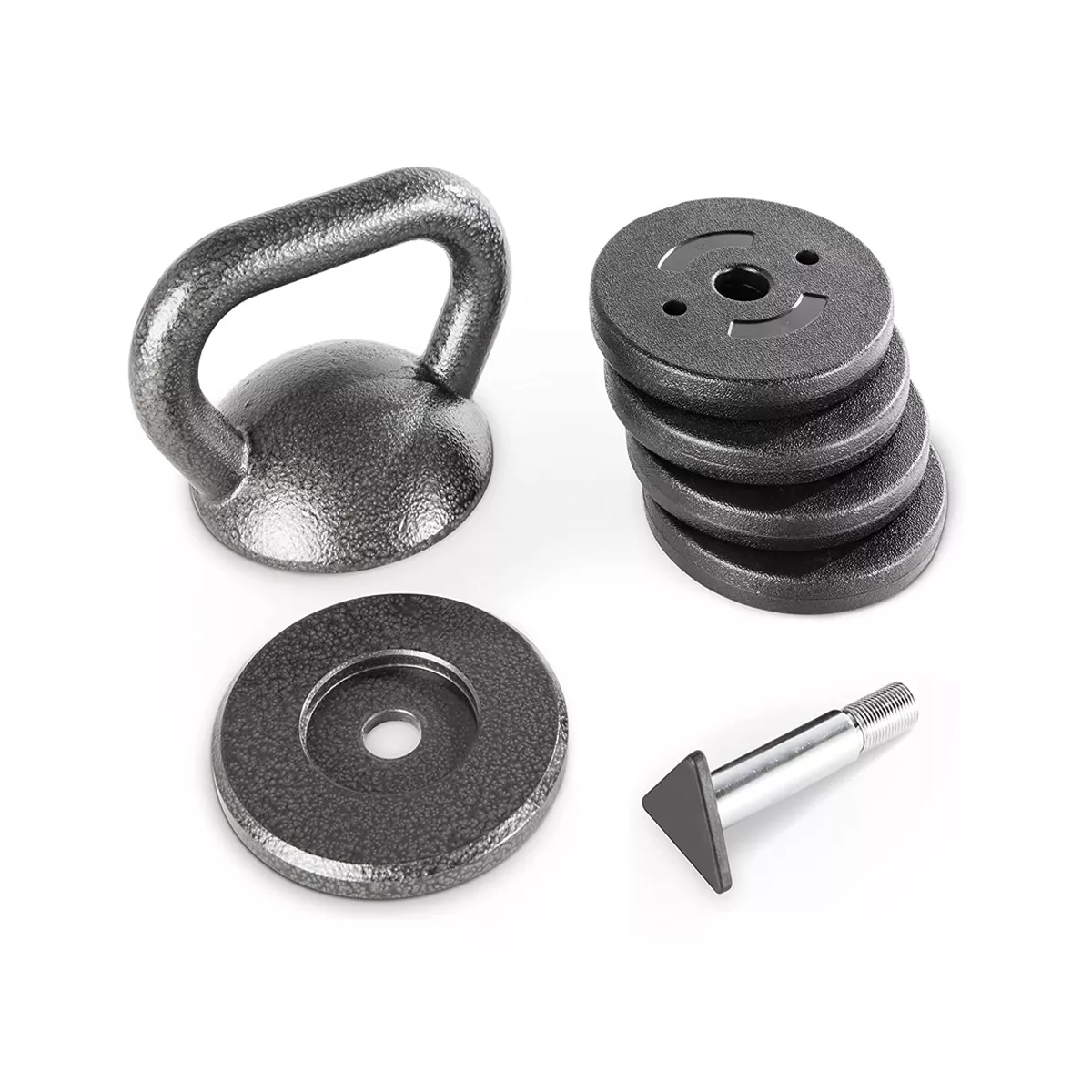 Apex Adjustable Cast Iron Kettlebell Full Body Strength Training Fitness Weight with 15 Pound Handle, 4 Removable Spacer Disks, and 5 Pound Bottom