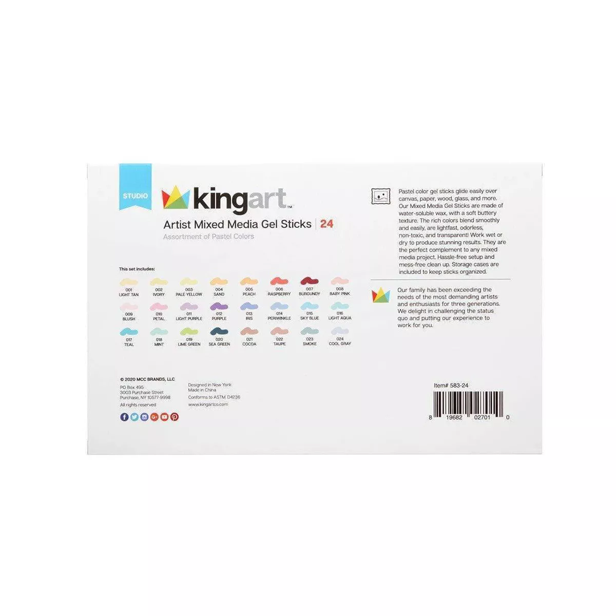 24pc Pastel Color Artist Gel Stick Set - Kingart