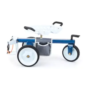 Gorilla Carts GCG-RGS Heavy-Duty Steel Rolling Lawn, Yard, and Garden Scooter Cart w/ Tool Holder and Bucket Caddy, Blue