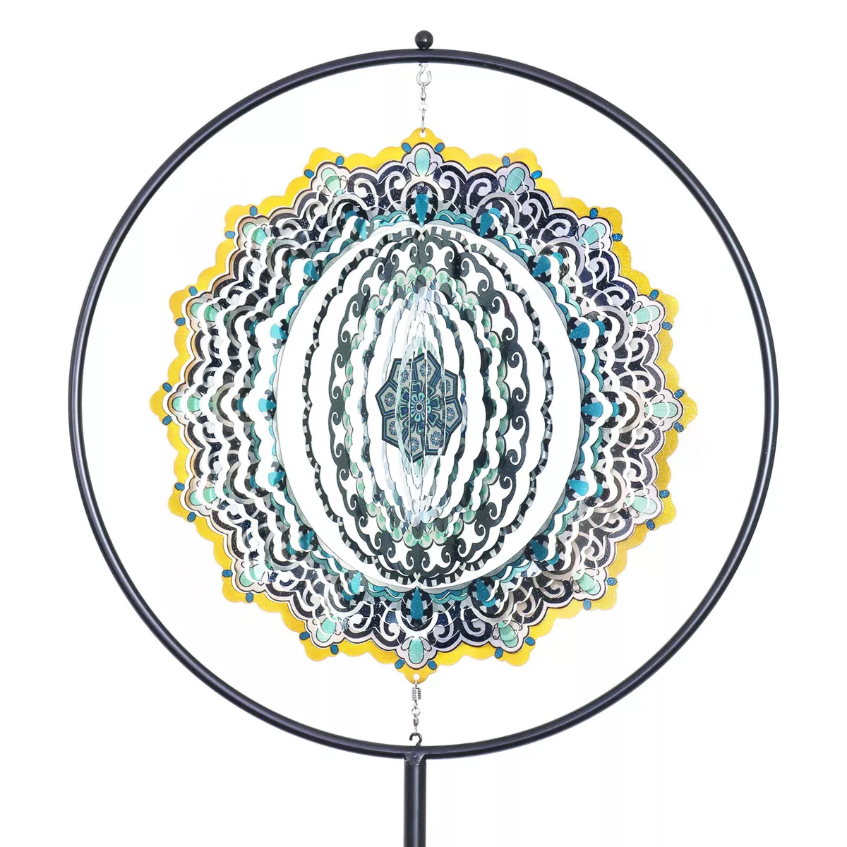 70.9" Metal Mandela Laser Spinner Garden Stake Black/Blue - Exhart