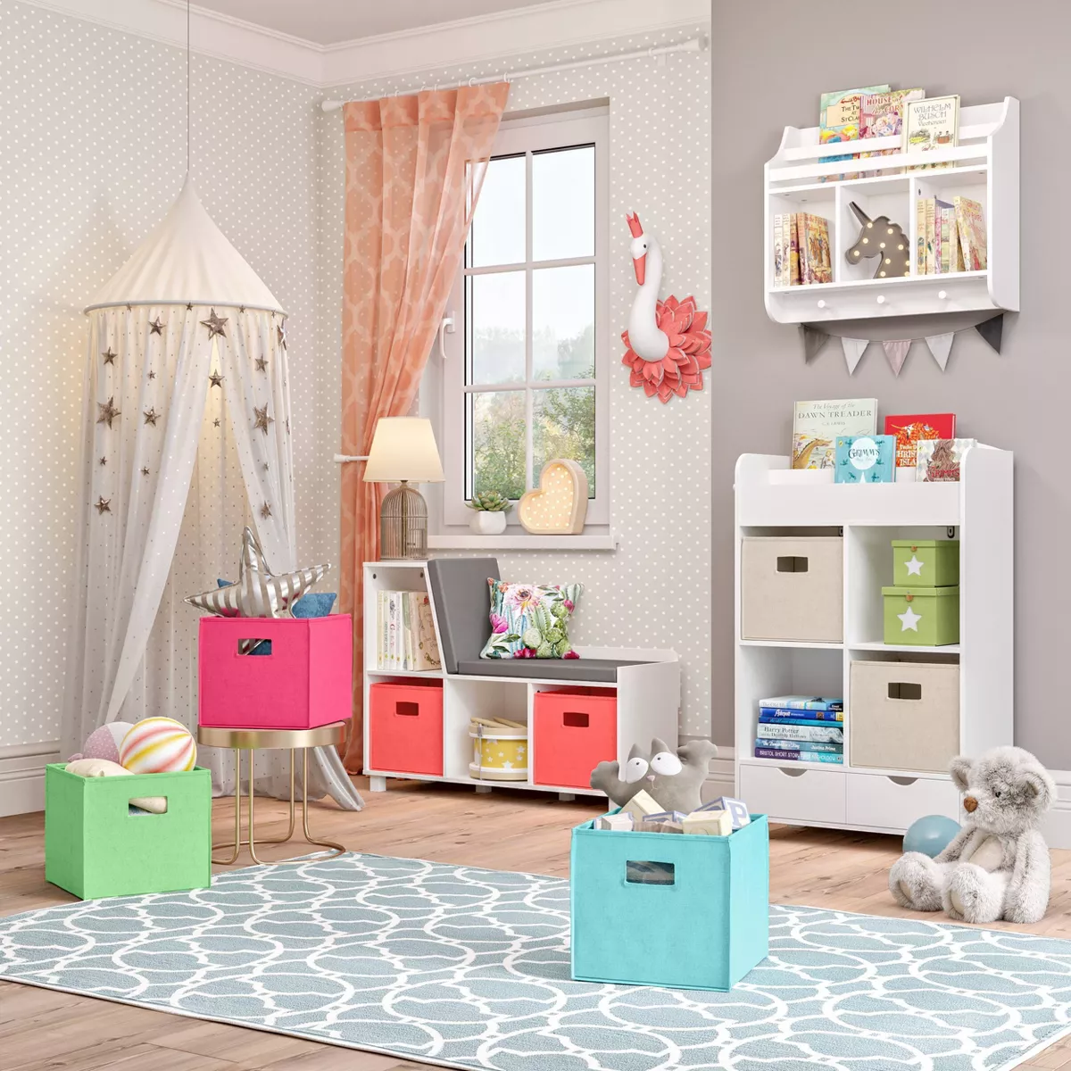 Book Nook Kids' Wall Shelf with Cubbies and Book Rack - RiverRidge