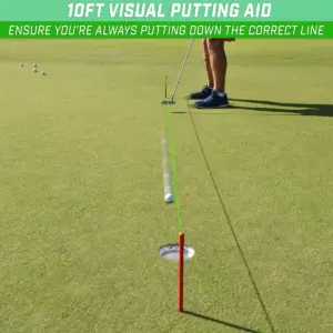 GoSports Down The Line 10 Foot Golf Putting Alignment String Training Aid with Travel Case and Damage Free Powder Coated Metal Spikes