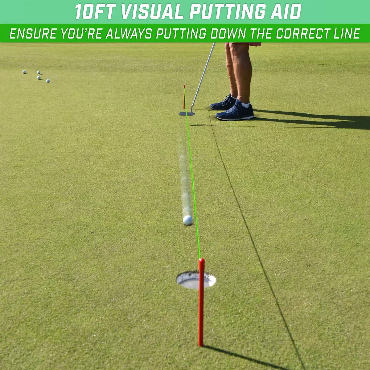 GoSports Down The Line 10 Foot Golf Putting Alignment String Training Aid with Travel Case and Damage Free Powder Coated Metal Spikes
