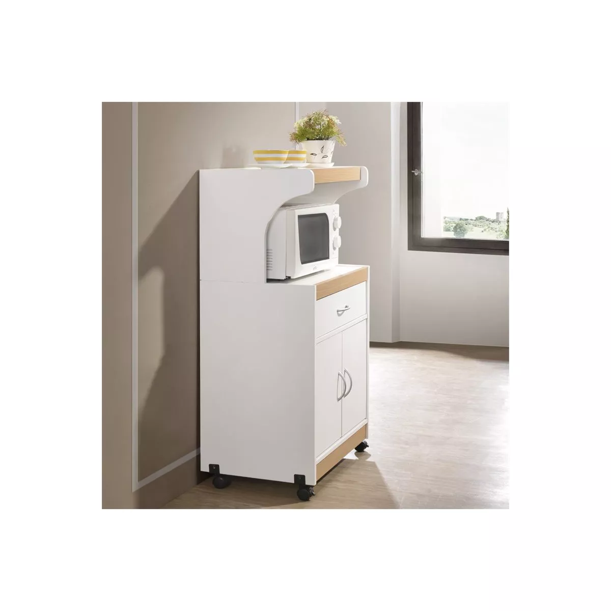 Microwave Kitchen Cart in White - Hodedah