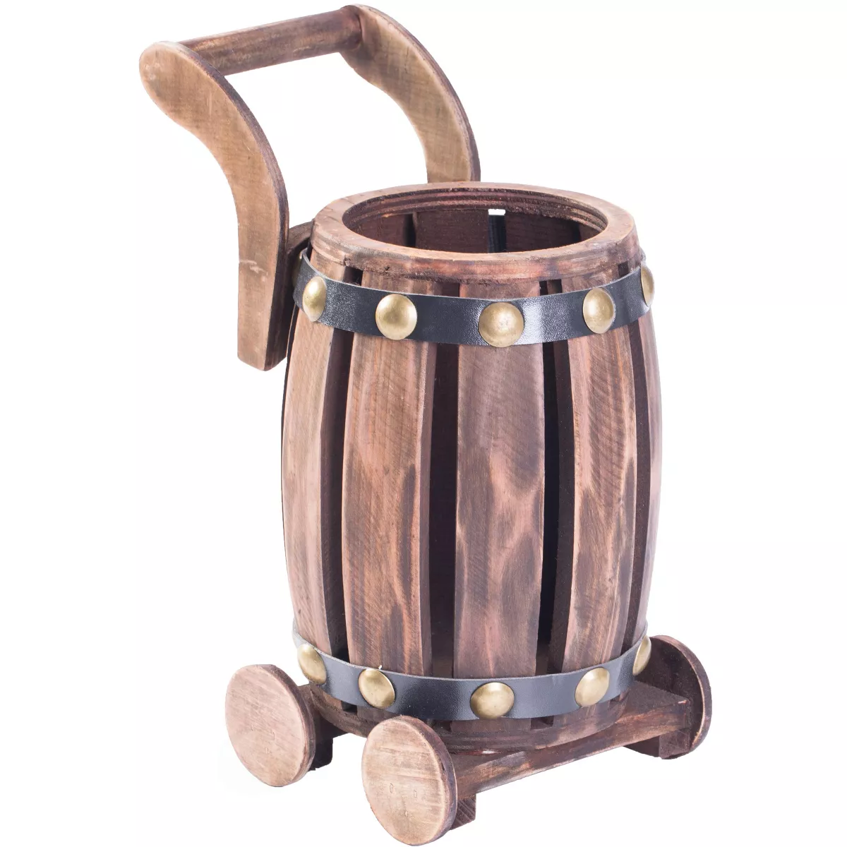Vintiquewise Wooden Barrel Cart Vintage Decorative Shaped Single Bottle Wine Holder