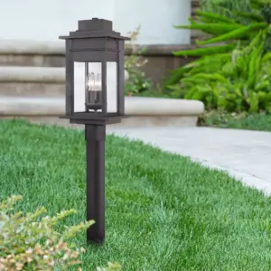 Franklin Iron Works Rustic Outdoor Post Light Fixture LED Black Specked Gray 35 1/2