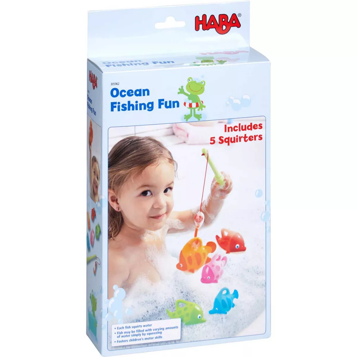 HABA Water Friends Ocean Fishing Fun Bath Toy with 5 Squirting Fish