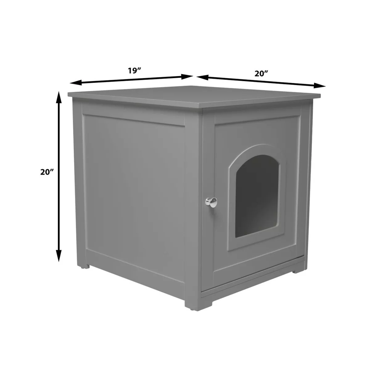 zoovilla Kitty Litter Loo Indoor Hidden Litter Box Enclosure Furniture, Litter Box Cabinet with Framed Panels and Arched Doorways, Gray