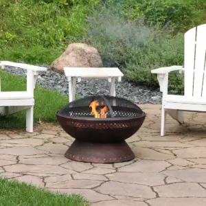 Sunnydaze Outdoor Camping or Backyard Steel Chalice Fire Pit with Spark Screen and Log Poker - 25