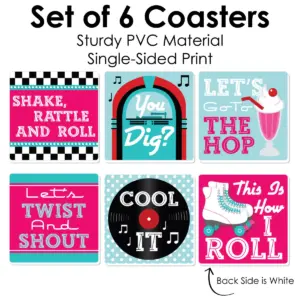 Big Dot of Happiness 50's Sock Hop - Funny 1950s Rock N Roll Party Decorations - Drink Coasters - Set of 6
