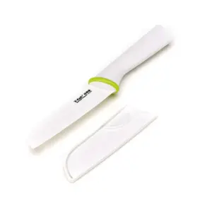 T-Fal Zen 84215 Ergonomic Sharp Ceramic 5 Inch Kitchen Chefs Santoku Knife with Protective Sheath and Ergonomic Grip, White