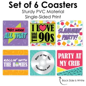 Big Dot of Happiness 90's Throwback - Funny 1990s Party Decorations - Drink Coasters - Set of 6