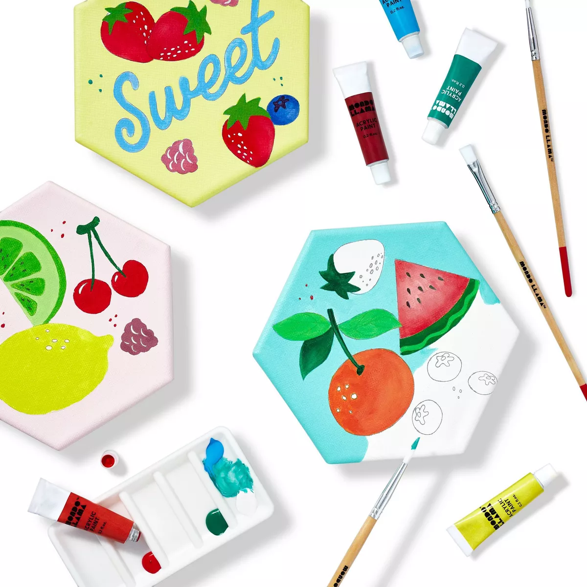 3ct Paint-Your-Own Hexagon Canvas Kit Fruit - Mondo Llama™