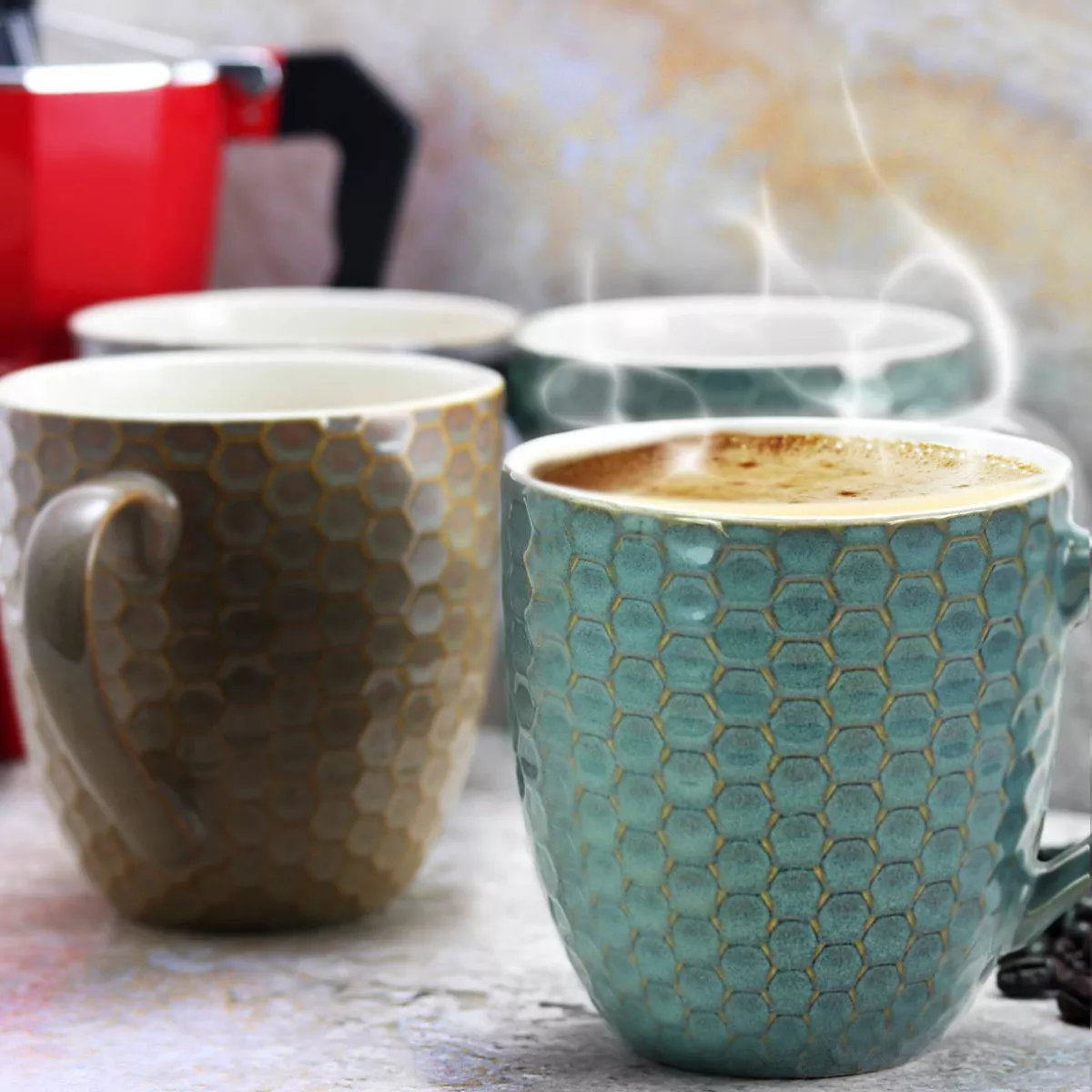 15oz 6pk Stoneware Hexagon Assorted Mugs - Elama