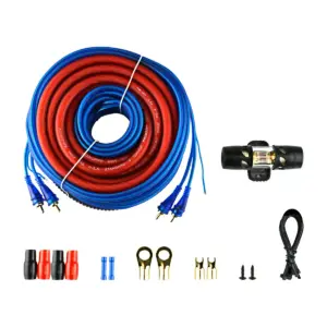 Audiopipe Car Amp Installation Kit with Plugs, Cables, and Ties for 2100 Watt Power to Vehicle Amplifier, Subwoofer, Stereo, and Speaker Systems