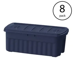 Rubbermaid Roughneck 50 Gallon Rugged Stackable Storage Tote Container, Dark Indigo Metallic (8 Pack)