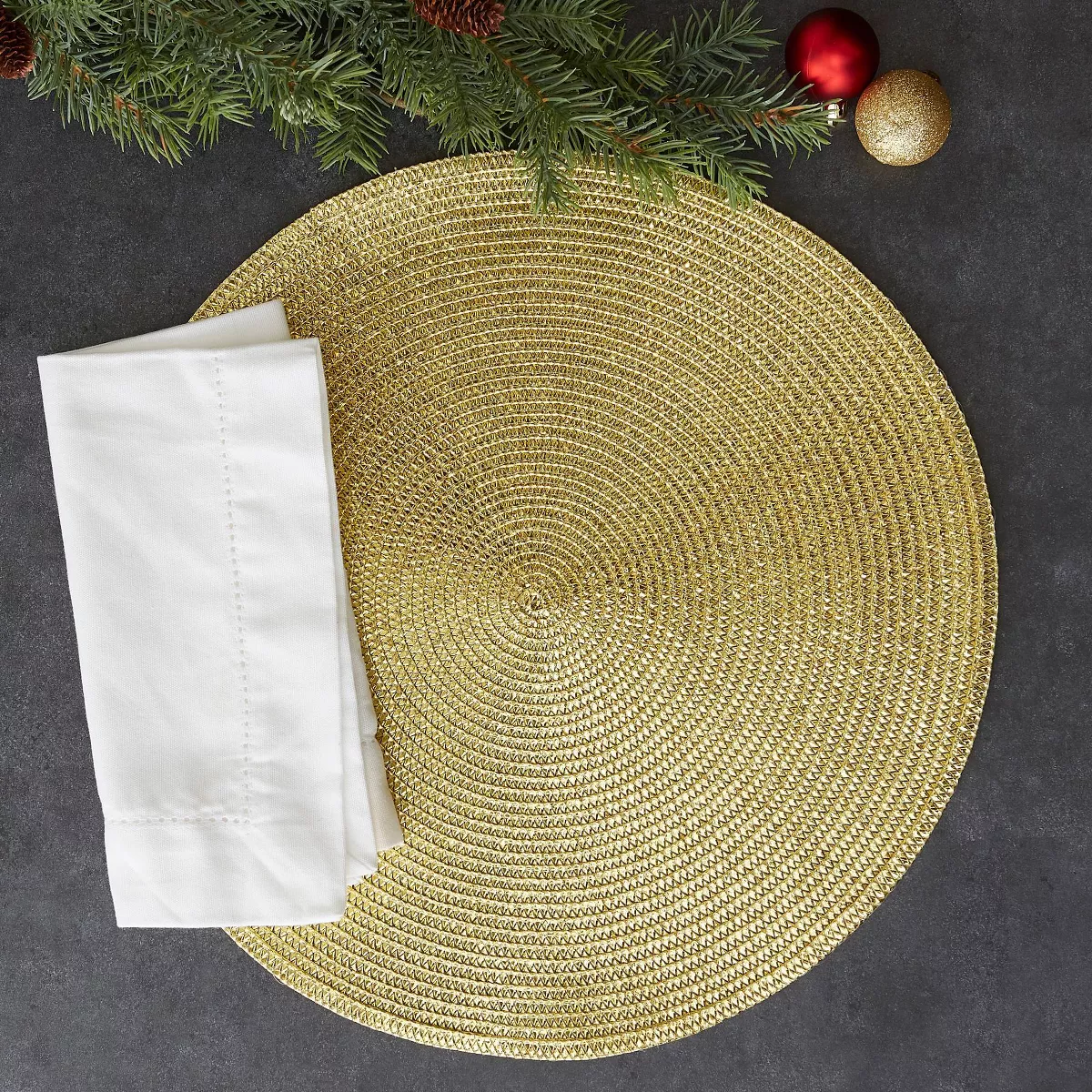Set of 6 Gold Round Woven Placemat - Design Imports