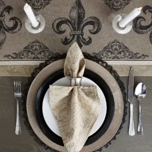 Black Fleur De Lis Stripe Jacquard Table Runner - Design Imports
