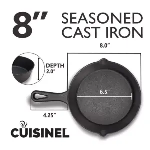 Cuisinel C12608-10 8 Inch and 10 Inch Pre Seasoned Cast Iron Skillet Frying Pan Cookware Set for Indoor and Outdoor Cooking with Handle Covers
