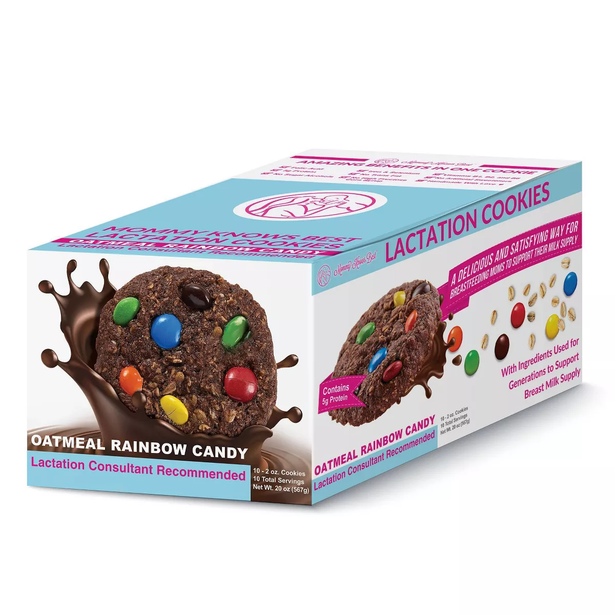 Mommy Knows Best Ready To Eat Oatmeal Chocolate Rainbow Candy Chip Lactation Cookies - 10pk