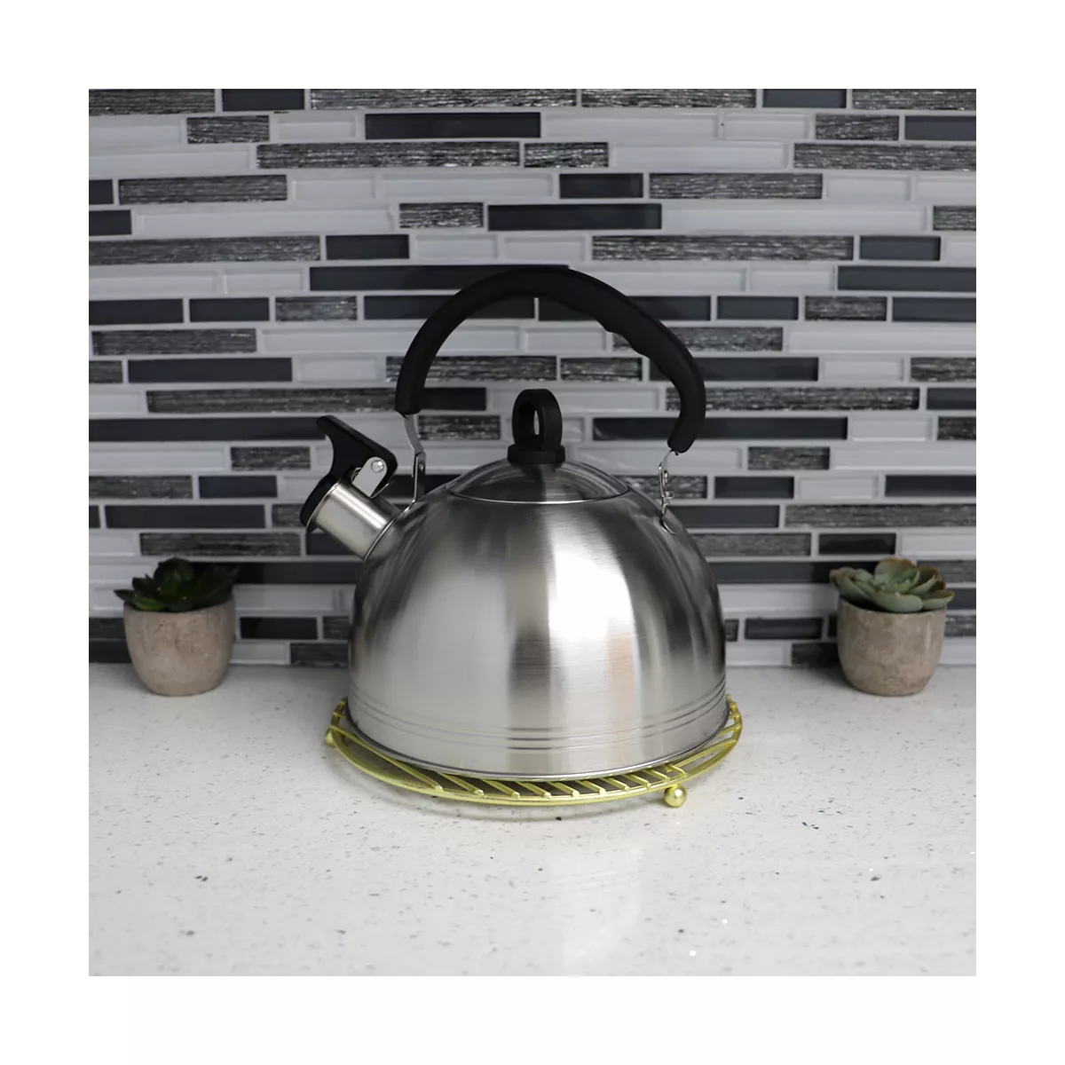 Home Basics Halo Round Steel Trivet, Gold