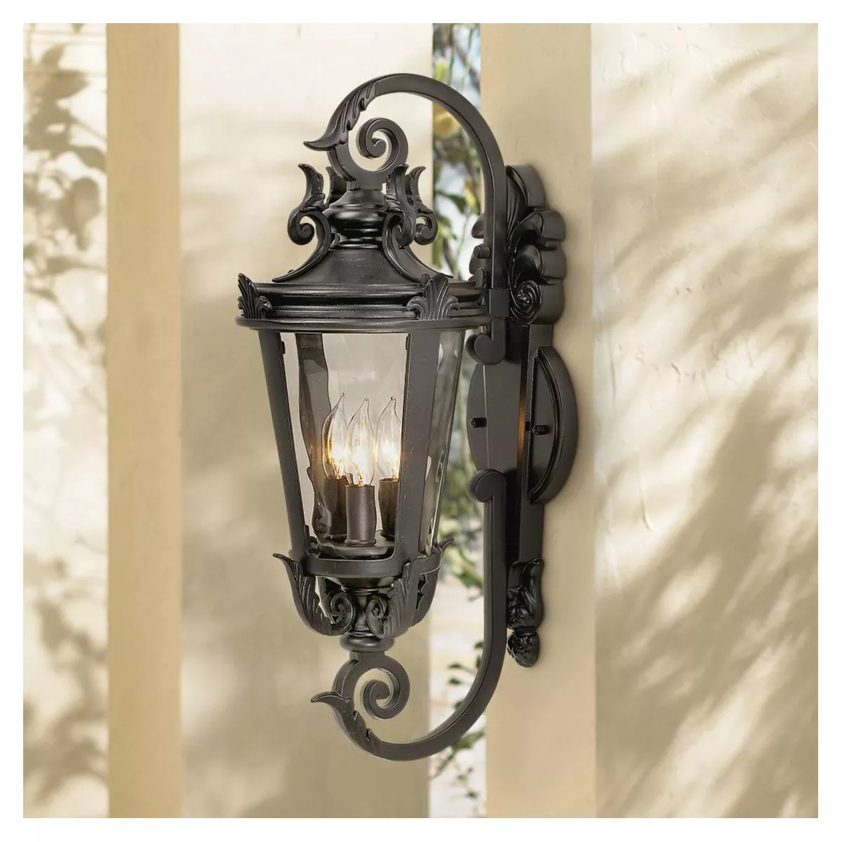 John Timberland Mediterranean Outdoor Wall Light Fixture Black Scroll Arm 21 1/2