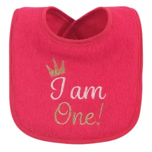 Hudson Baby Infant Girl Cotton Terry Drooler Bibs with Fiber Filling 10pk, Holiday Girl I Am One, One Size
