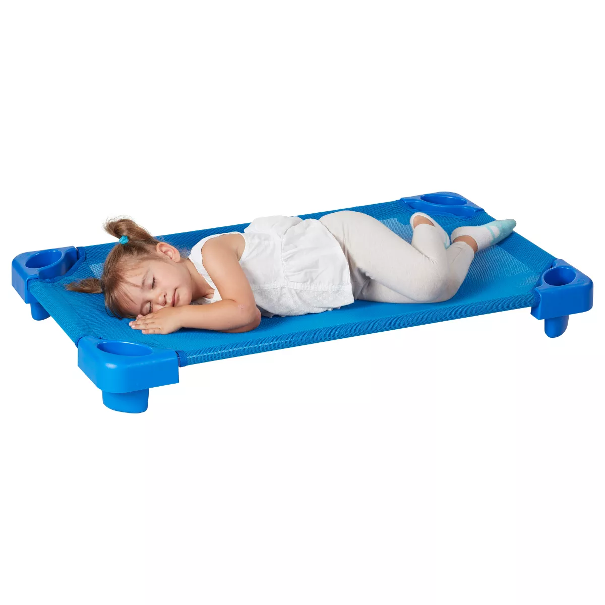 ECR4Kids Toddler Naptime Cot, Stackable Daycare Sleeping Cot for Kids, Ready-to-Assemble, Blue, Set of 6