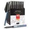 Arteza Roller Ball Pens, Black, 0.5 mm Needle Point - Pack of 40 (ARTZ-9292)