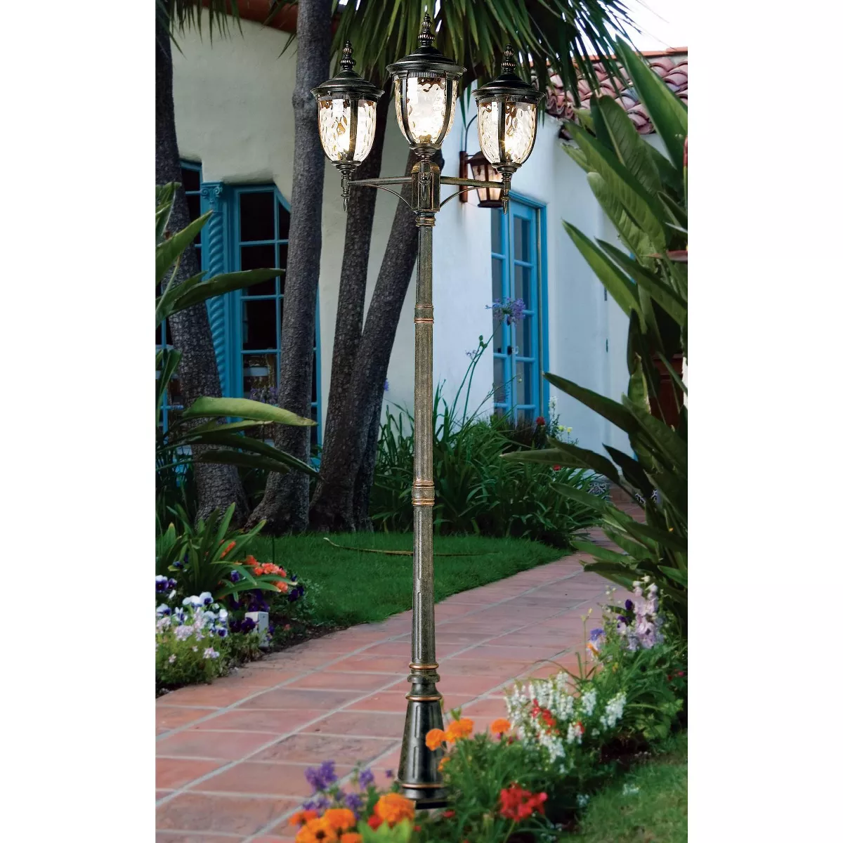 John Timberland Traditional Outdoor Post Light Street Lantern 3 Light Veranda Bronze 96