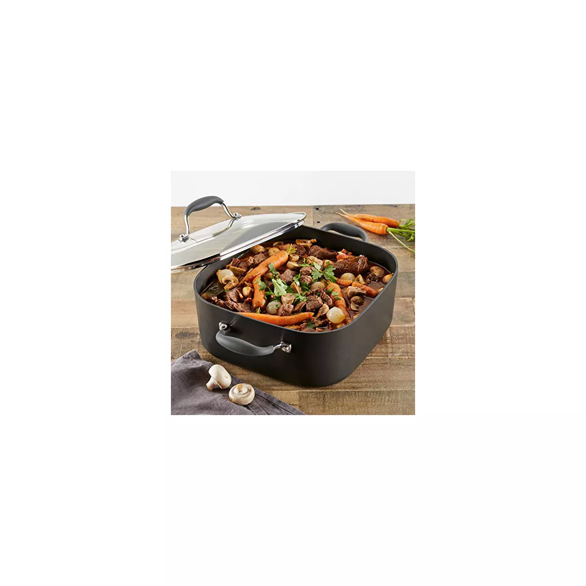 Anolon Advanced Hard Anodized Nonstick Casserole Dish/Casserole Pan with Lid - 7 Quart, Graphite Gray