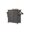 Hodedah Wheeled Kitchen Island Cart with Spice Rack and Towel Holder, Gray/Oak