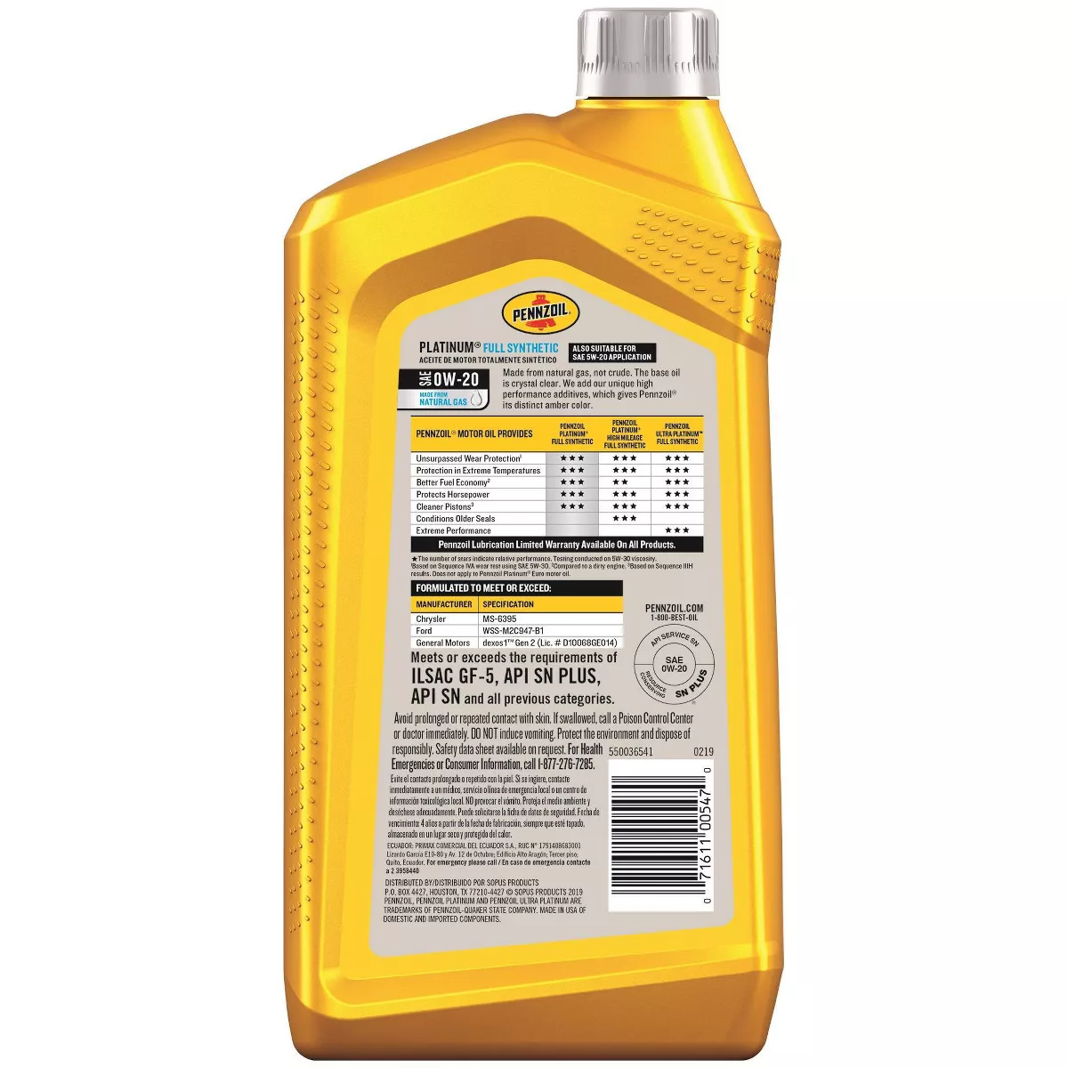Pennzoil 0W-20 Platinum Synthetic
