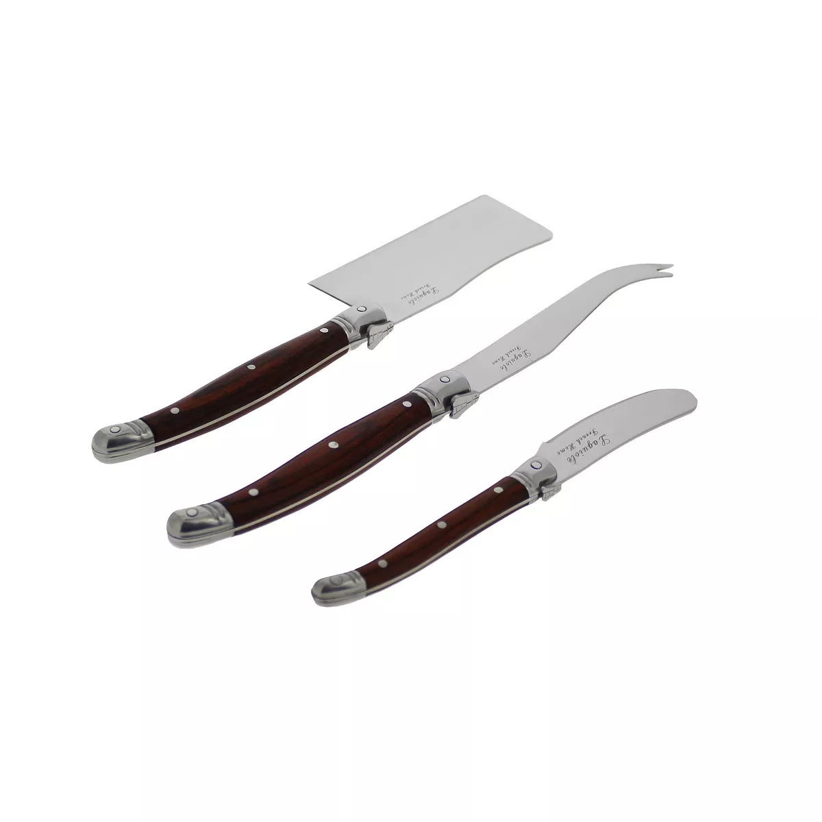 3pc Stainless Steel Laguiole Pakkawood Cheese Knife Set Brown - French Home