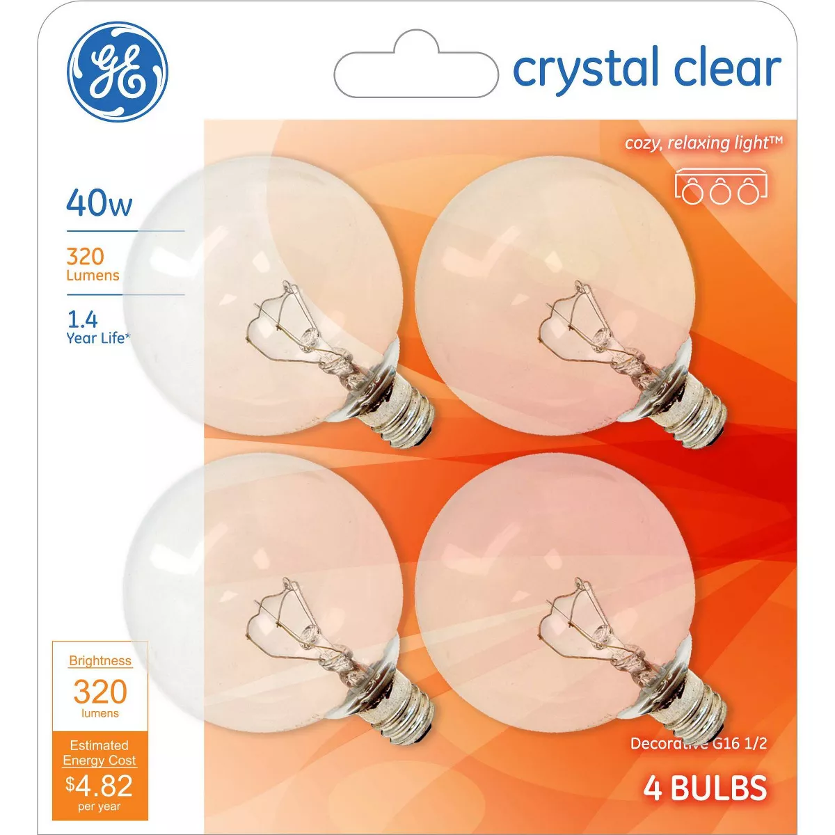 General Electric 40w 4pk G16 Incandescent Light Bulb White/Clear