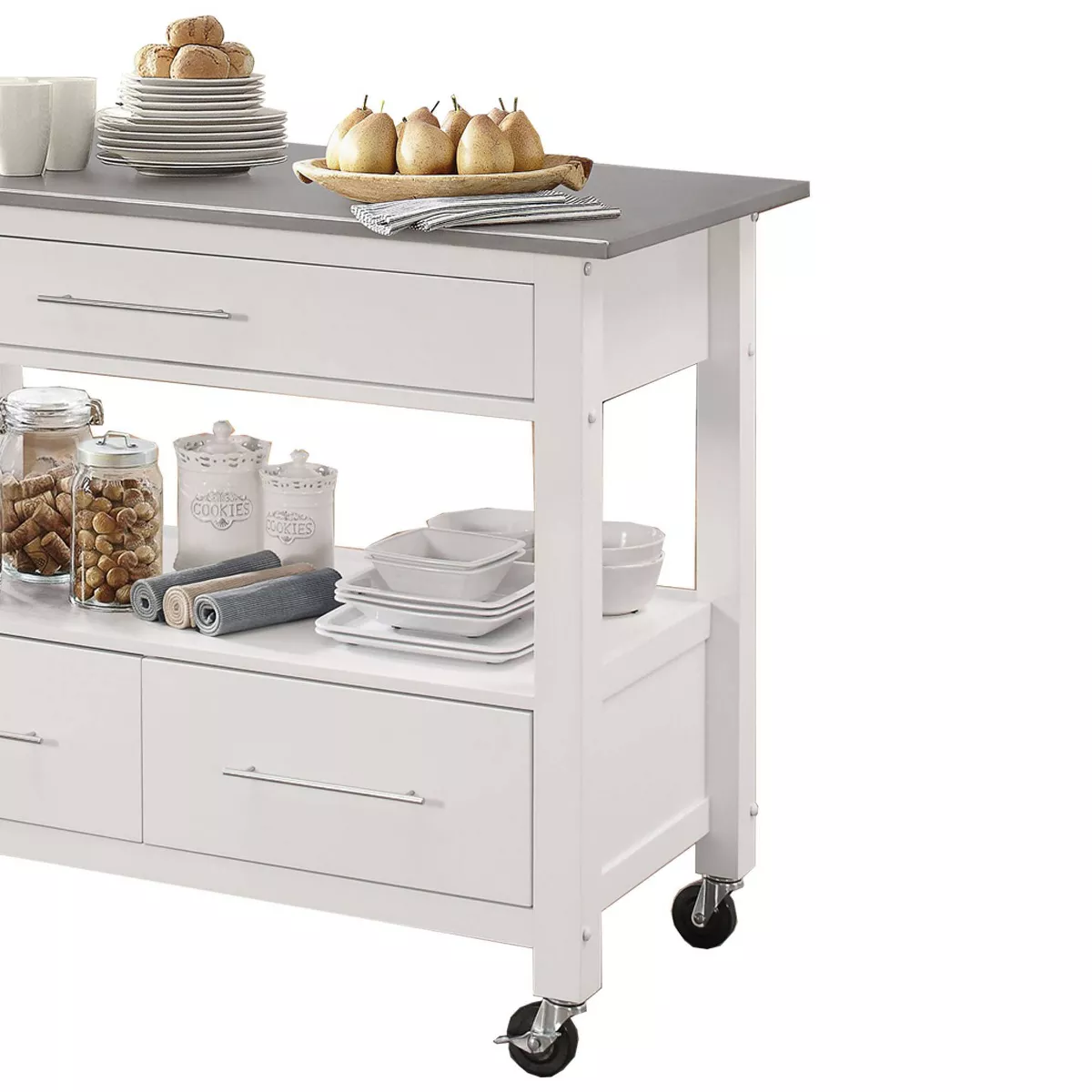 Kitchen Cart With Stainless Steel Top Gray/White - Benzara