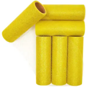 Bright Creations 6 Pack Gold Glitter Tulle Fabric Rolls for Arts and Crafts (6 in x 10 Yards)